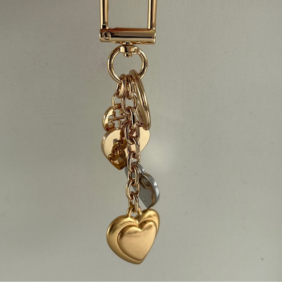 Tory Burch Mixed-Metal Heart-Face Key Ring/Bag Charm Gold and Silver Cute Faces - Picture 4 of 4